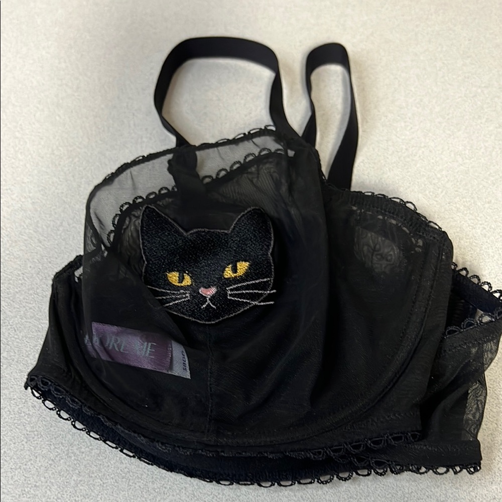 Adore Me Sheer Black Bra with Cat Design - Picture 2 of 4